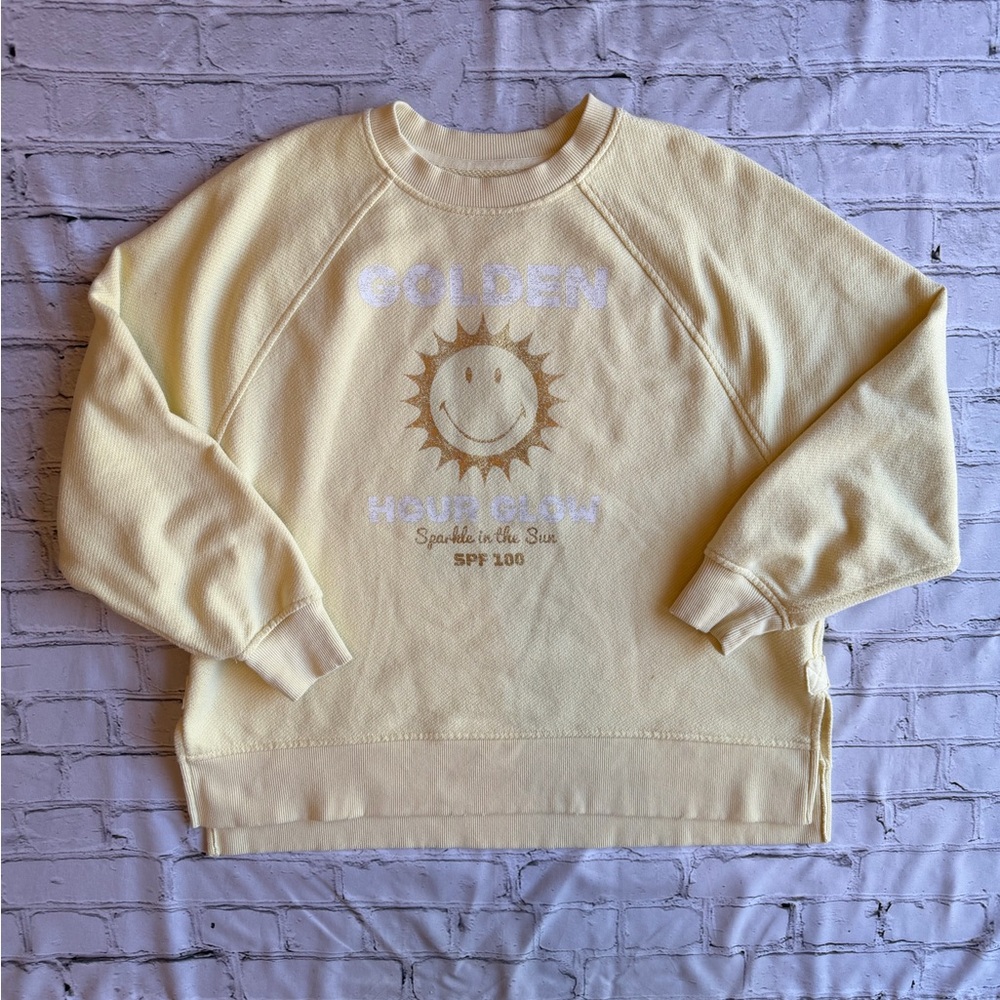 Aerie Yellow Sweatshirt Pullover Oversized XS Golden Hour Loungewear Graphic